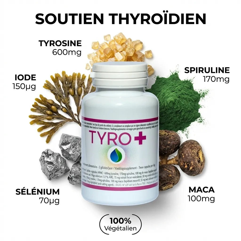 Tyro+ Jade Recherche 120 gélules - Complément thyroïdien végétalien avec tyrosine, spiruline et sélénium