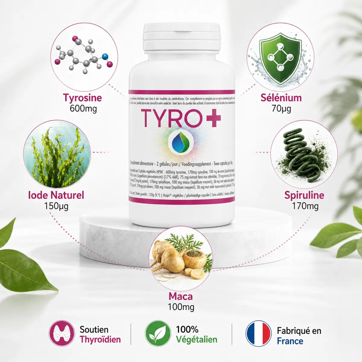 Tyro+ Jade Recherche 120 gélules avec ingrédients naturels et bénéfices thyroïdiens