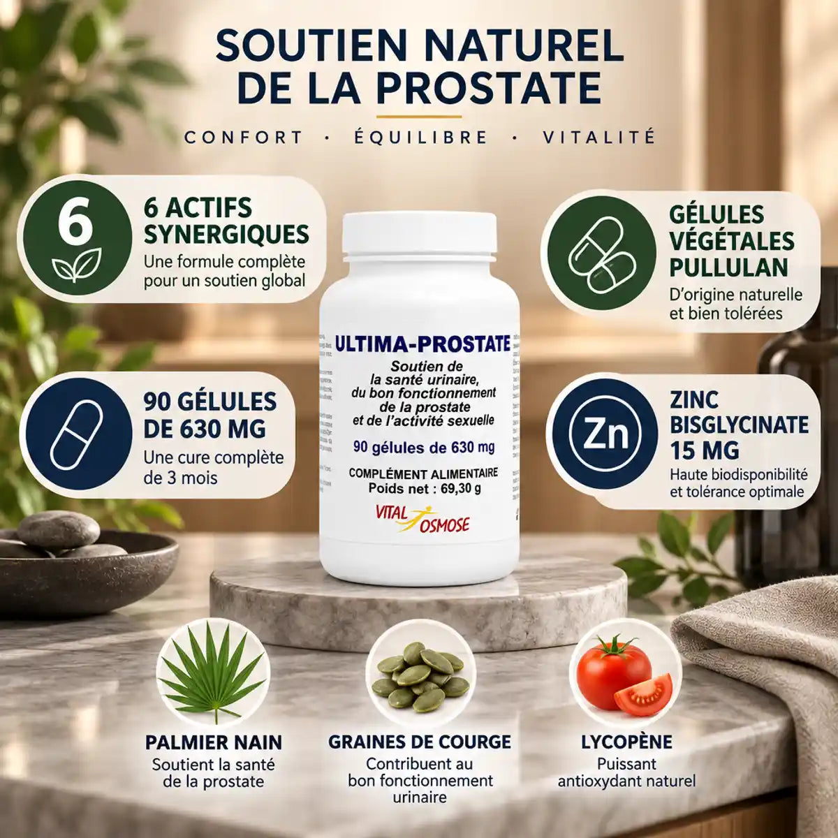 Ultima Prostate 90 gélules Vital Osmose - complément alimentaire prostate avec zinc et actifs naturels