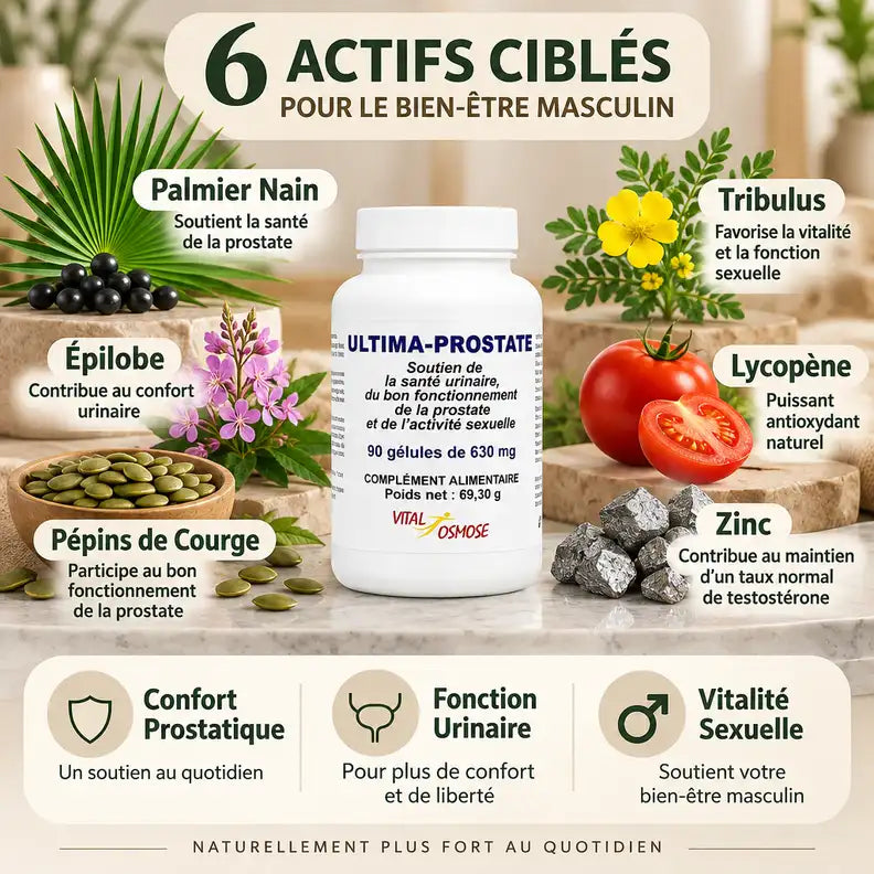Ultima Prostate 90 gélules Vital Osmose avec ingrédients naturels pour confort prostatique
