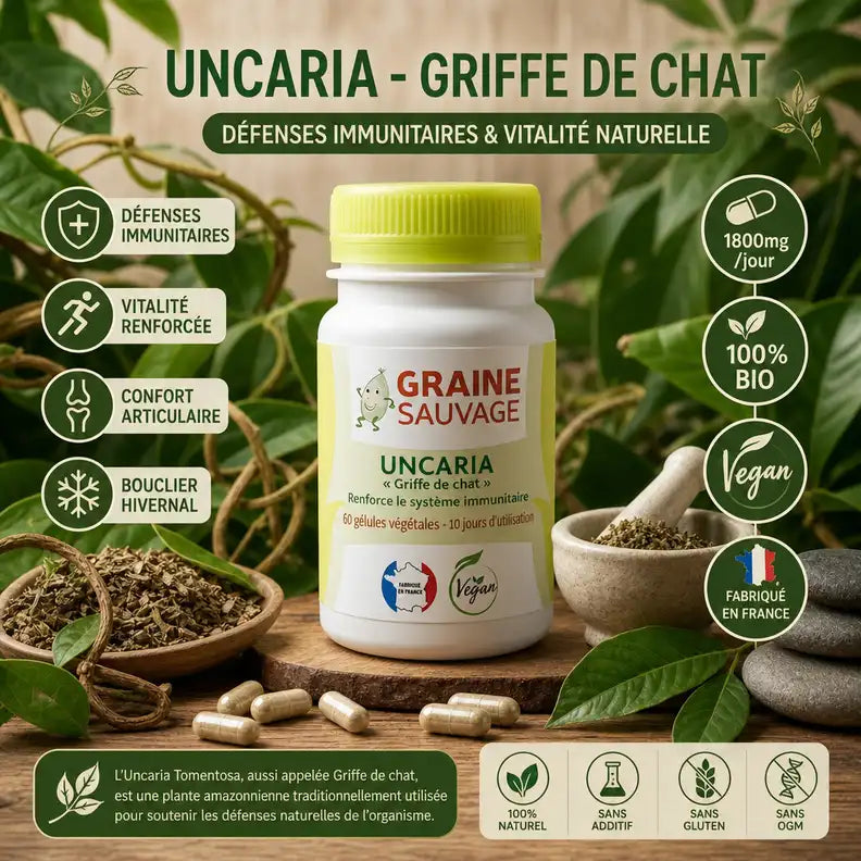 Uncaria Bio griffe de chat 60 gélules - Défenses naturelles et vitalité avec ingrédients biologiques