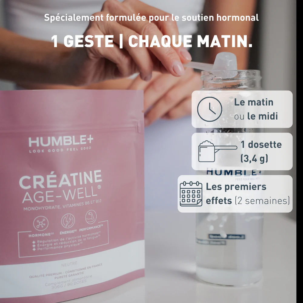 Utilisation et dosage de la créatine glow age-well de Humble + 
