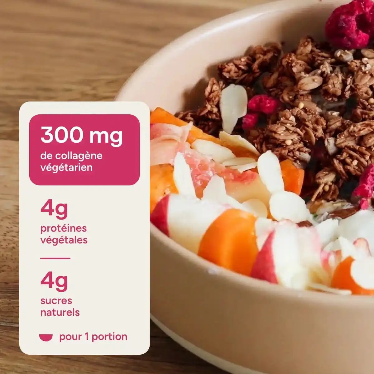 Valeurs nutritionnelles pour une portion de granola berry glow de la marque nümorning