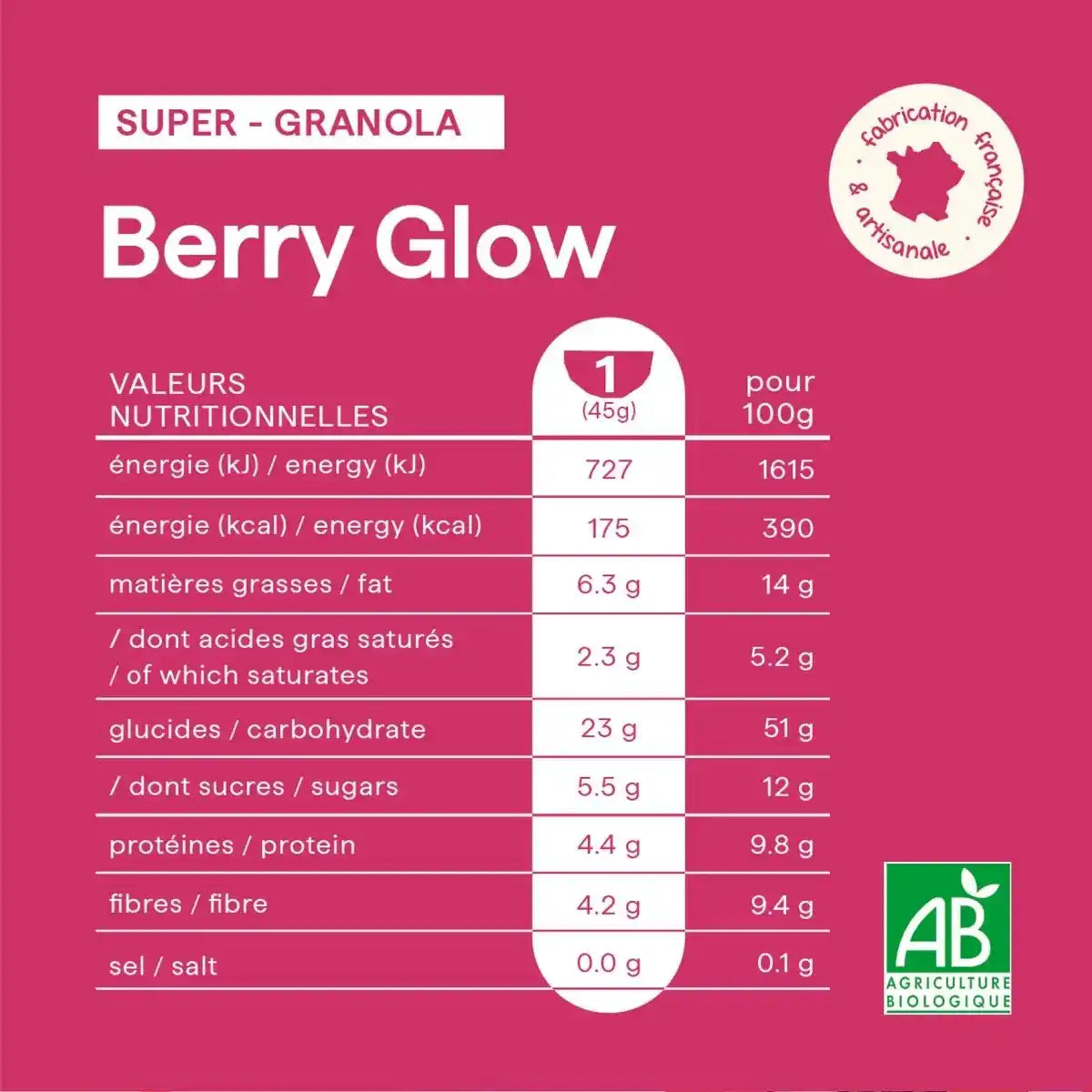 Valeurs nutritionnelles du granola berry glow de nümorning