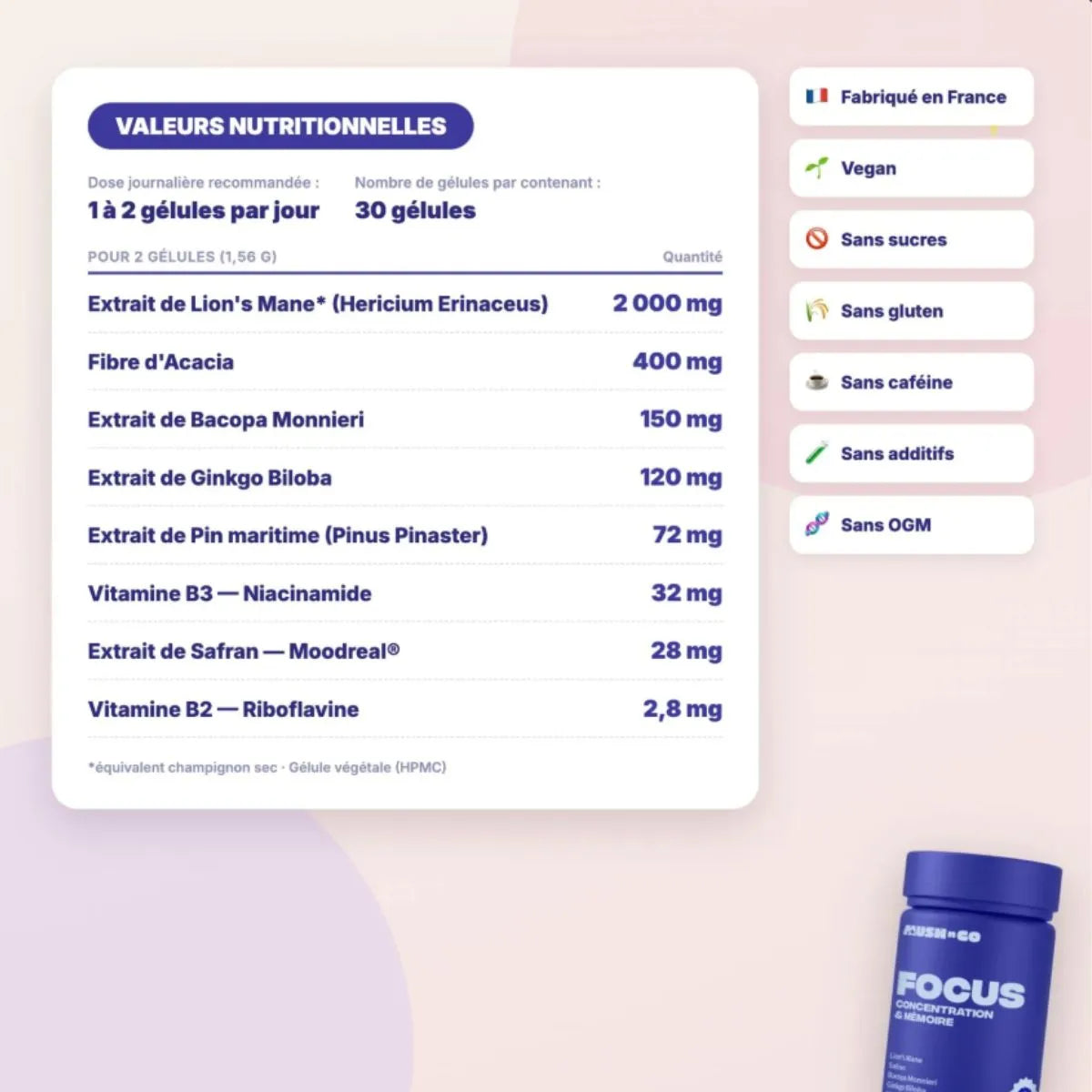 valeurs nutritionnelles du focus de mush n go