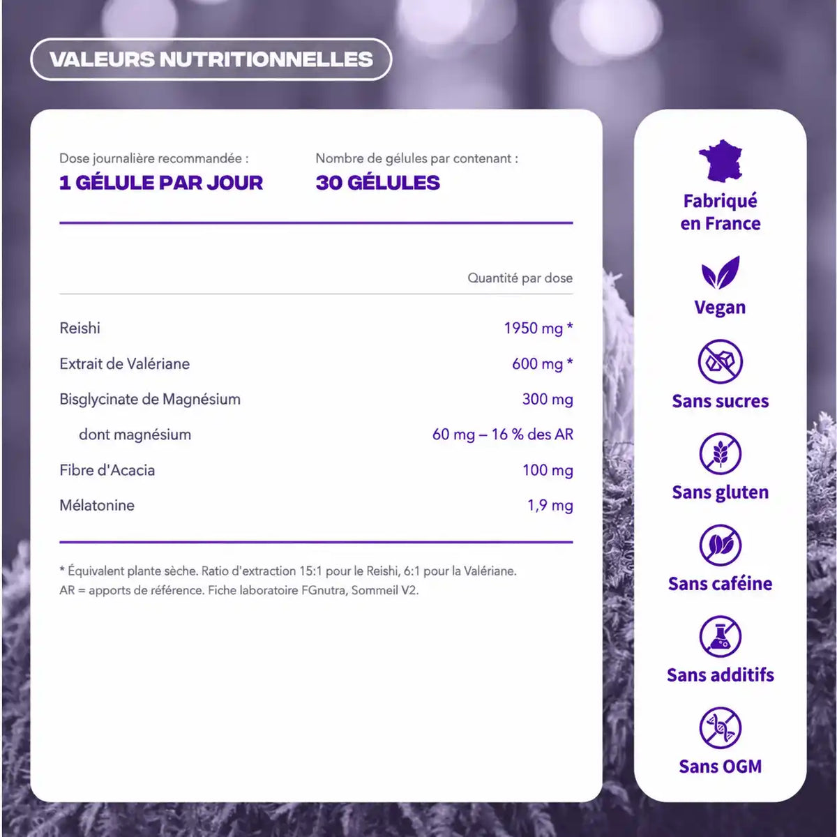 Valeurs nutritionnelles du sommeil de mush n go 