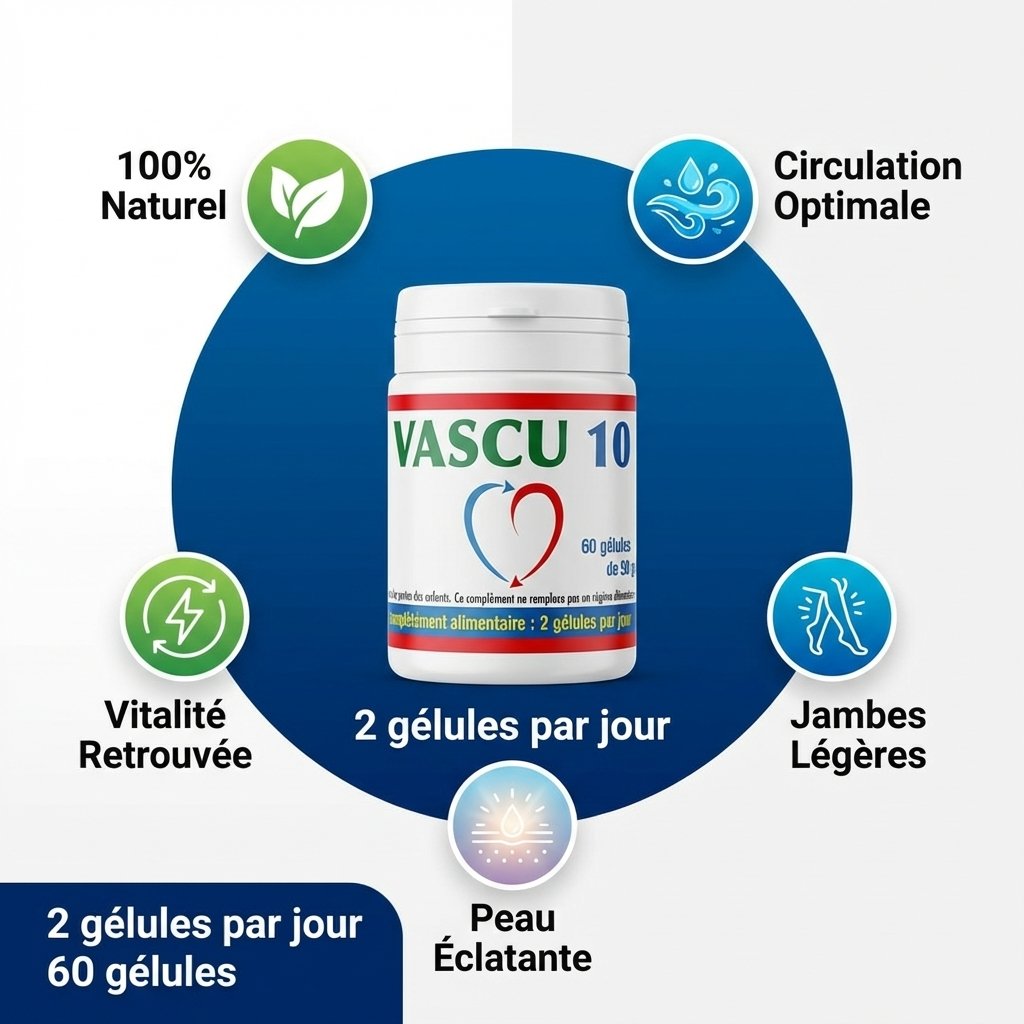 Vascu 10 complément circulation avec bénéfices naturels - jambes légères, peau éclatante et vitalité