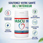 Vascu 10 supplément avec 5 bénéfices: protection vasculaire, énergie, antioxydant, circulation, anti-âge
