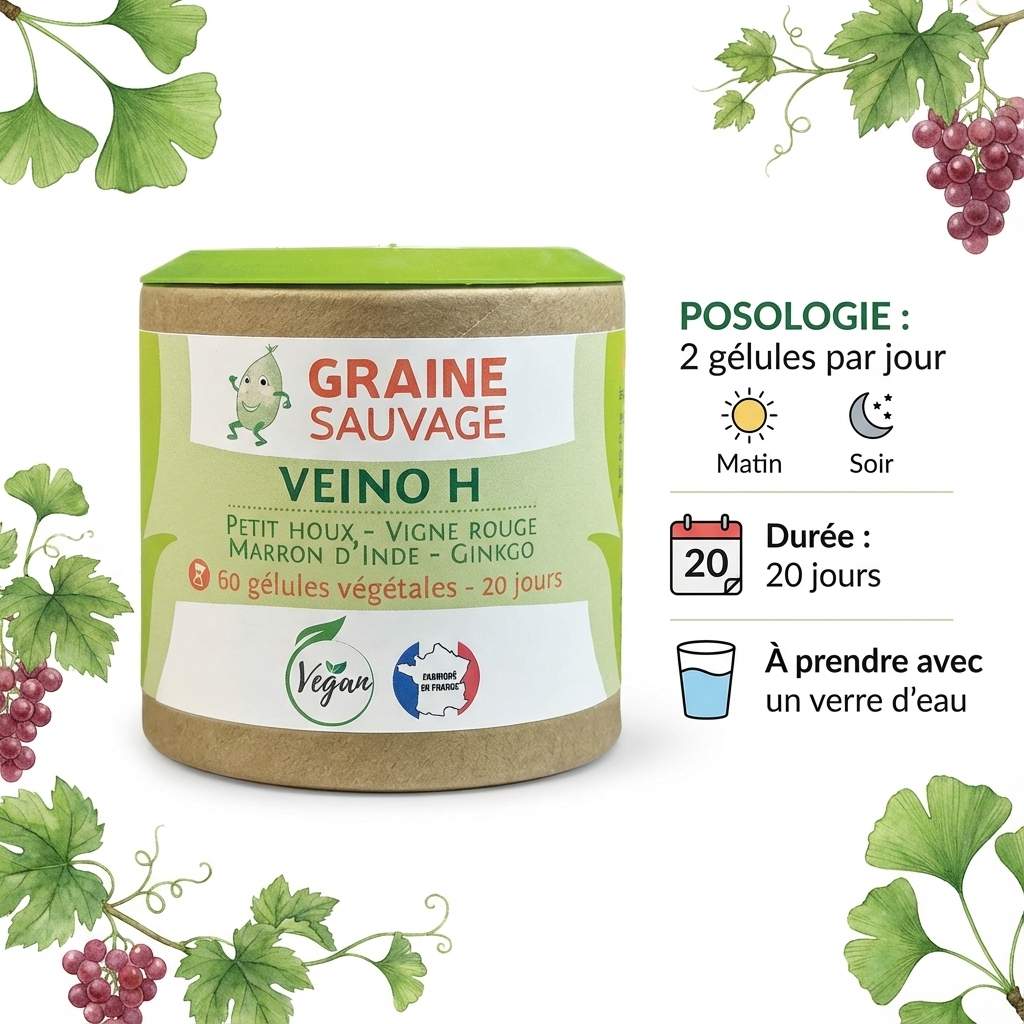 Veino H gélules santé vasculaire hémorroïdes posologie 2 gélules jour Graine Sauvage