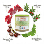 Veino H complément santé vasculaire 60 gélules avec ingrédients vigne rouge, ruscus, marron d'Inde et ginkgo