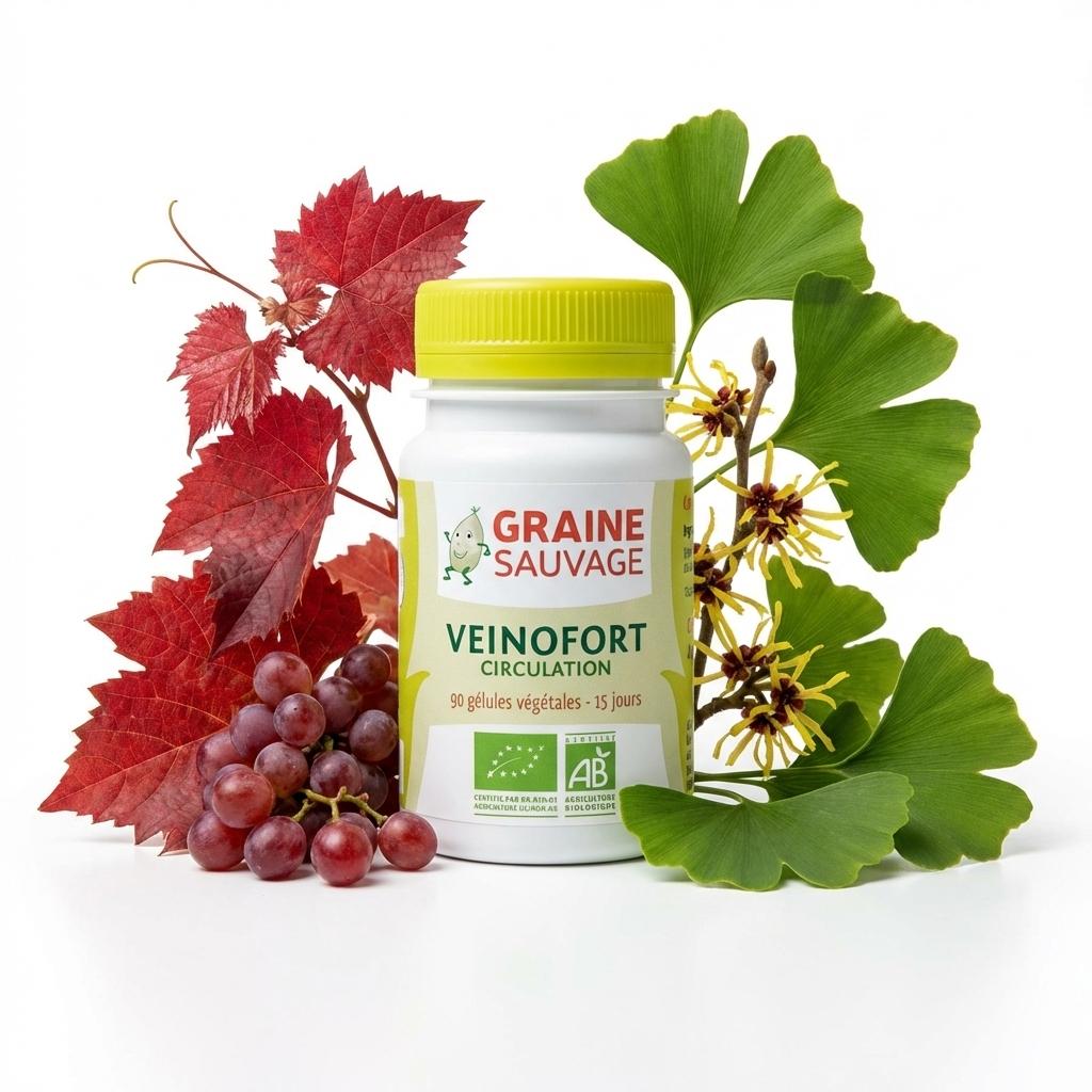 Veinofort Bio 90 gélules avec ingrédients naturels pour jambes lourdes Graine Sauvage