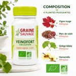 Veinofort Bio 90 gélules - Complément jambes lourdes avec vigne rouge, ginkgo et hamamélis