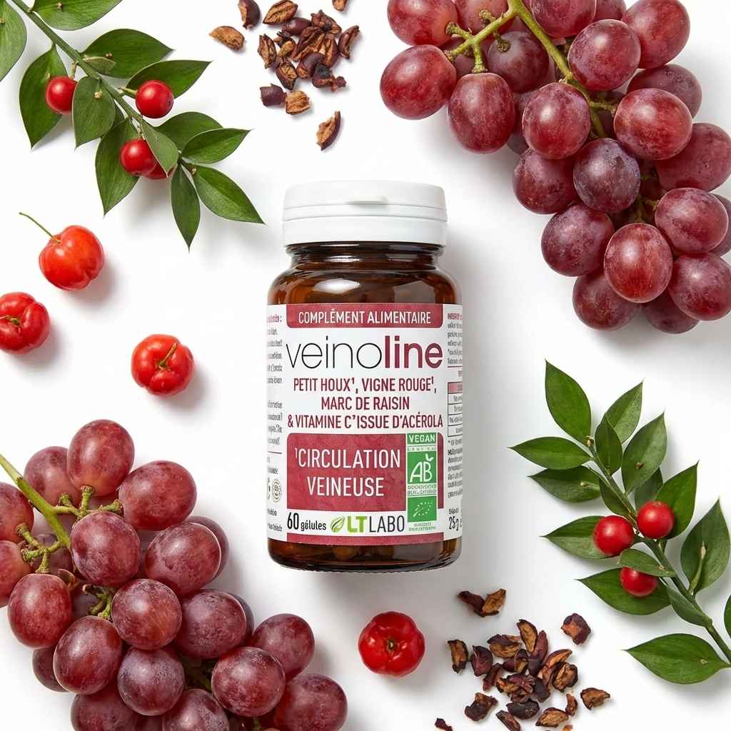 Veinoline Bio 60 gélules LT Labo avec ingrédients naturels raisin acérola ruscus