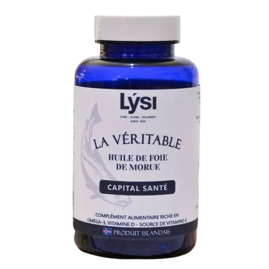 Un pot de 120 capsule de La véritable Huile de Foie de Morue Lysi 