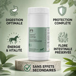 Vermi'calme vermifuge naturel 500g pour chevaux avec infographies digestion, protection et vitalité