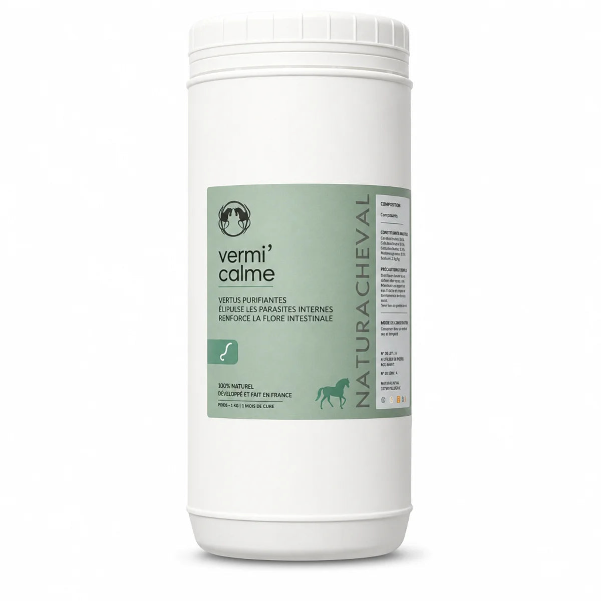 Vermi'calme vermifuge naturel chevaux 500g pot étiquette verte