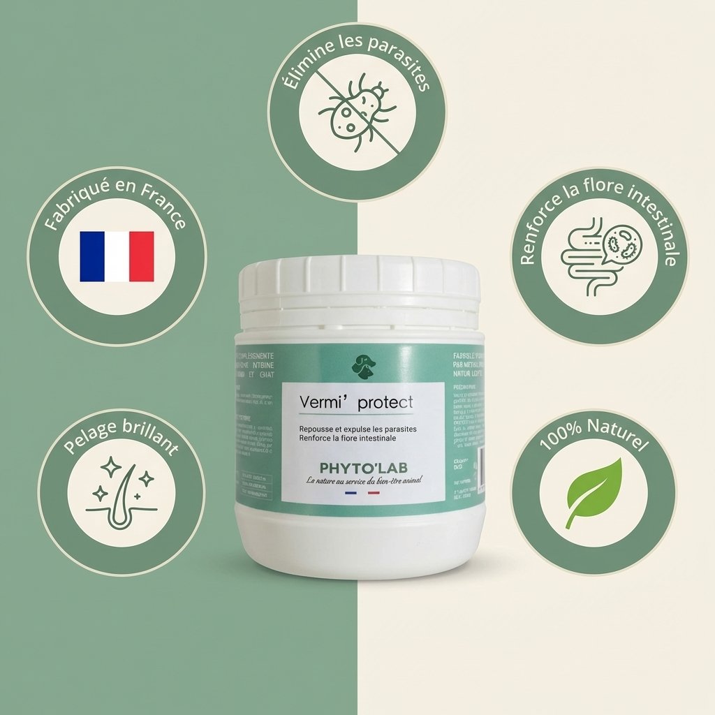 Vermi'Protect vermifuge poudre chien chat 250g avec bénéfices naturels et fabrication France