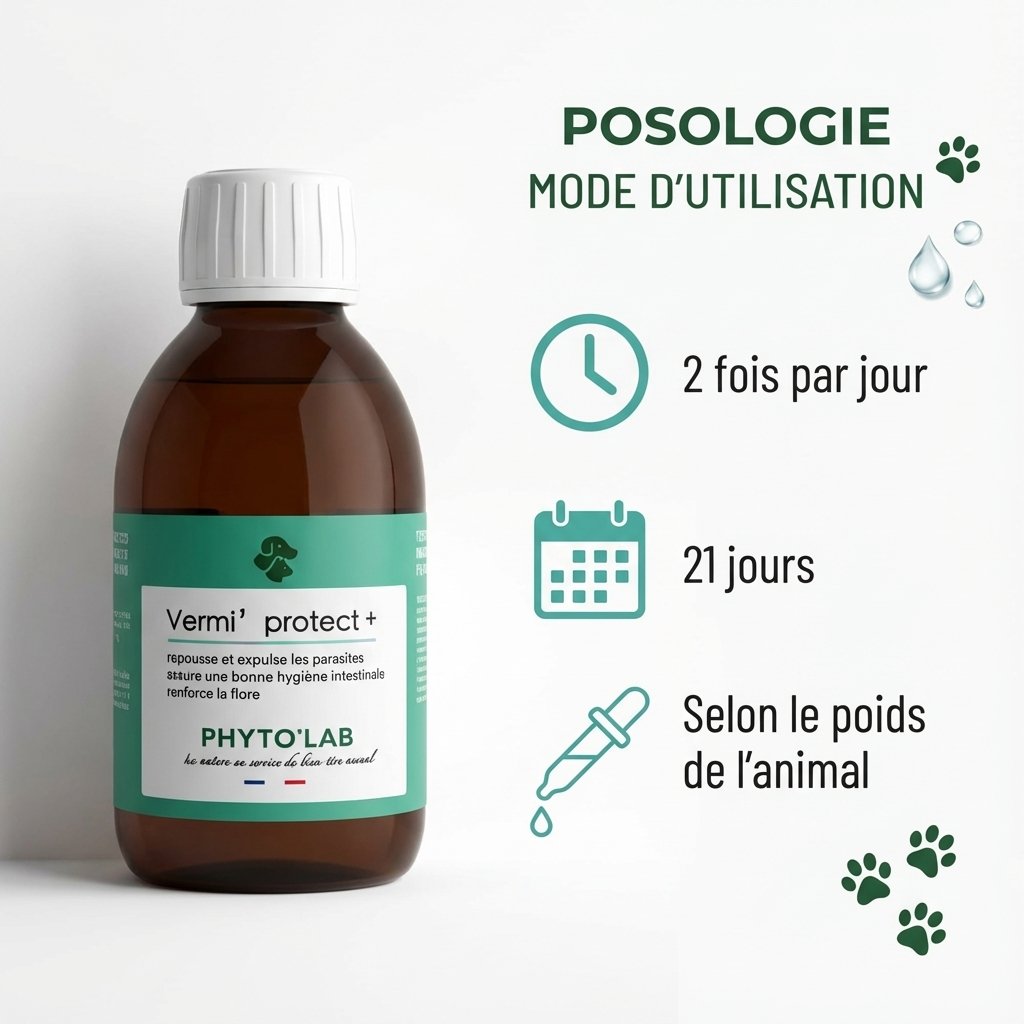 Vermi'Protect+ vermifuge liquide chien chat 200ml posologie mode utilisation dosage