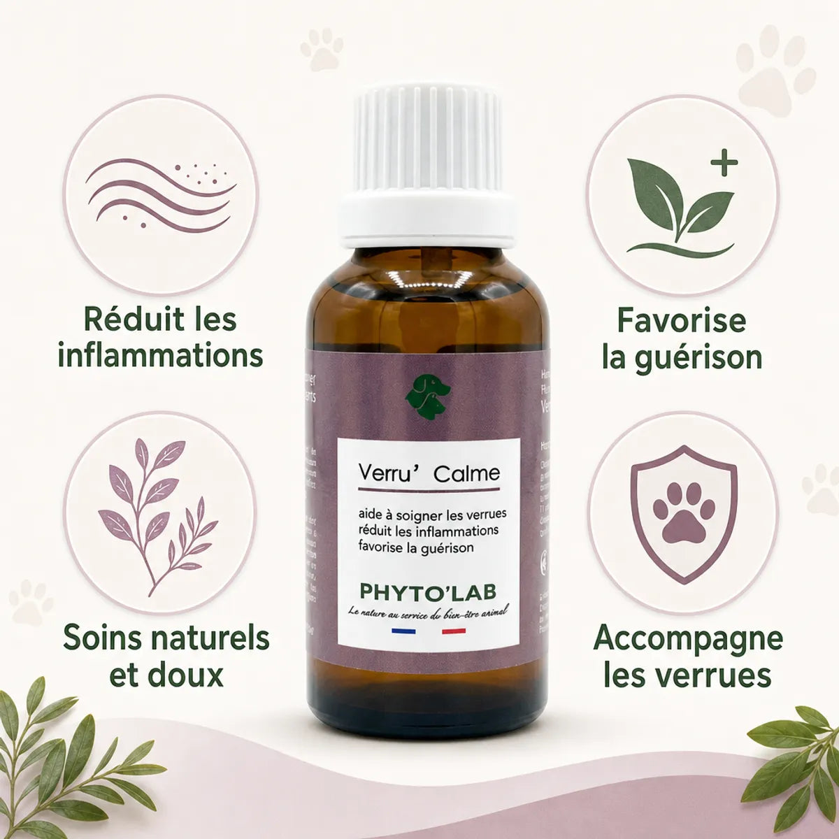 Verru' Calme Phyto'Lab traitement naturel verrues chien flacon bénéfices