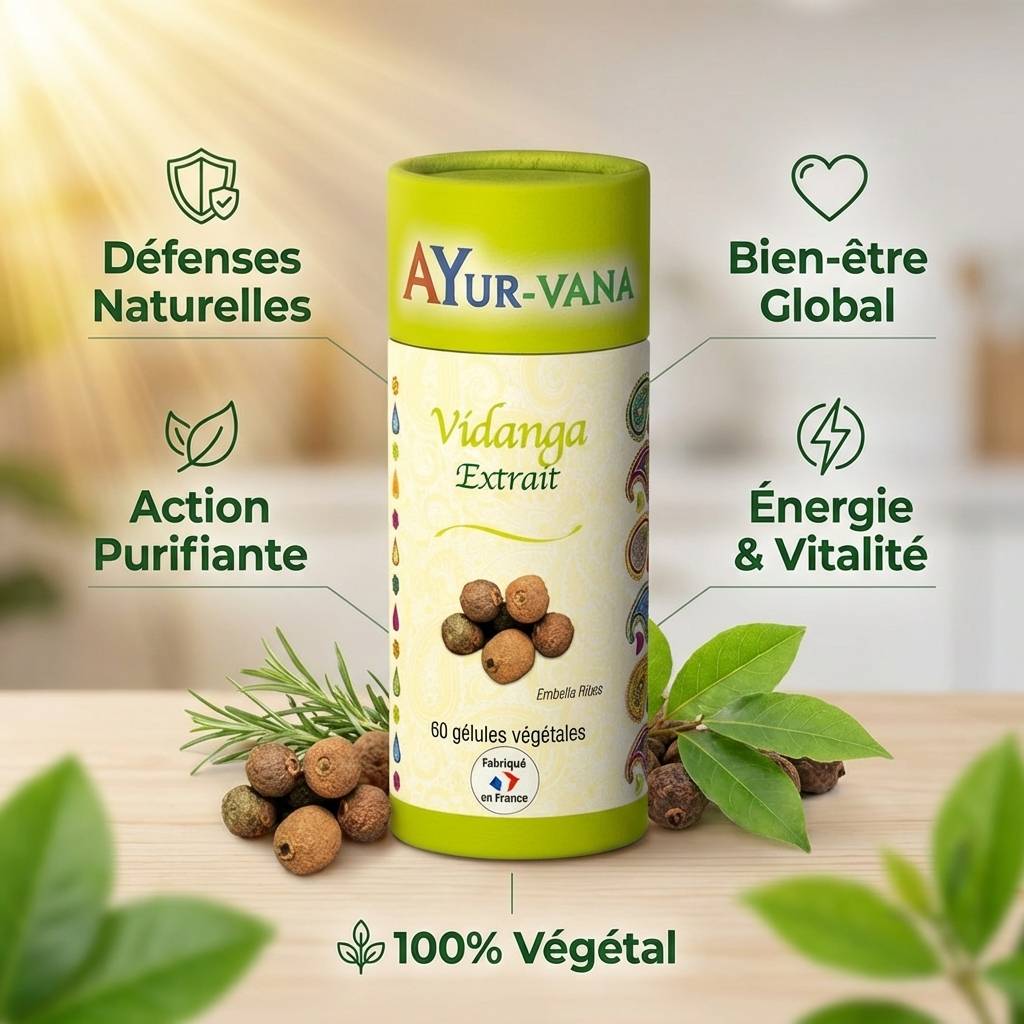 Vidanga Extrait 5% tanins AyurVana 60 gélules végétales avec bénéfices santé et wellness