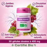 Vigne Rouge Bio 30 gélules - Circulation légère et antioxydants naturels avec certifications biologiques