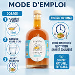 Bouteille vinaigre de cidre bio Archie 500ml avec guide d'utilisation et dosage recommandé