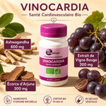 Vinocardia Bio 60 gélules avec ingrédients naturels : ashwagandha, arjuna et extrait de vigne rouge pour la santé cardiovasculaire