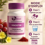 Vinostim 60 gélules Vinophénols - Flacon avec mode d'emploi et dosage 4 gélules par jour