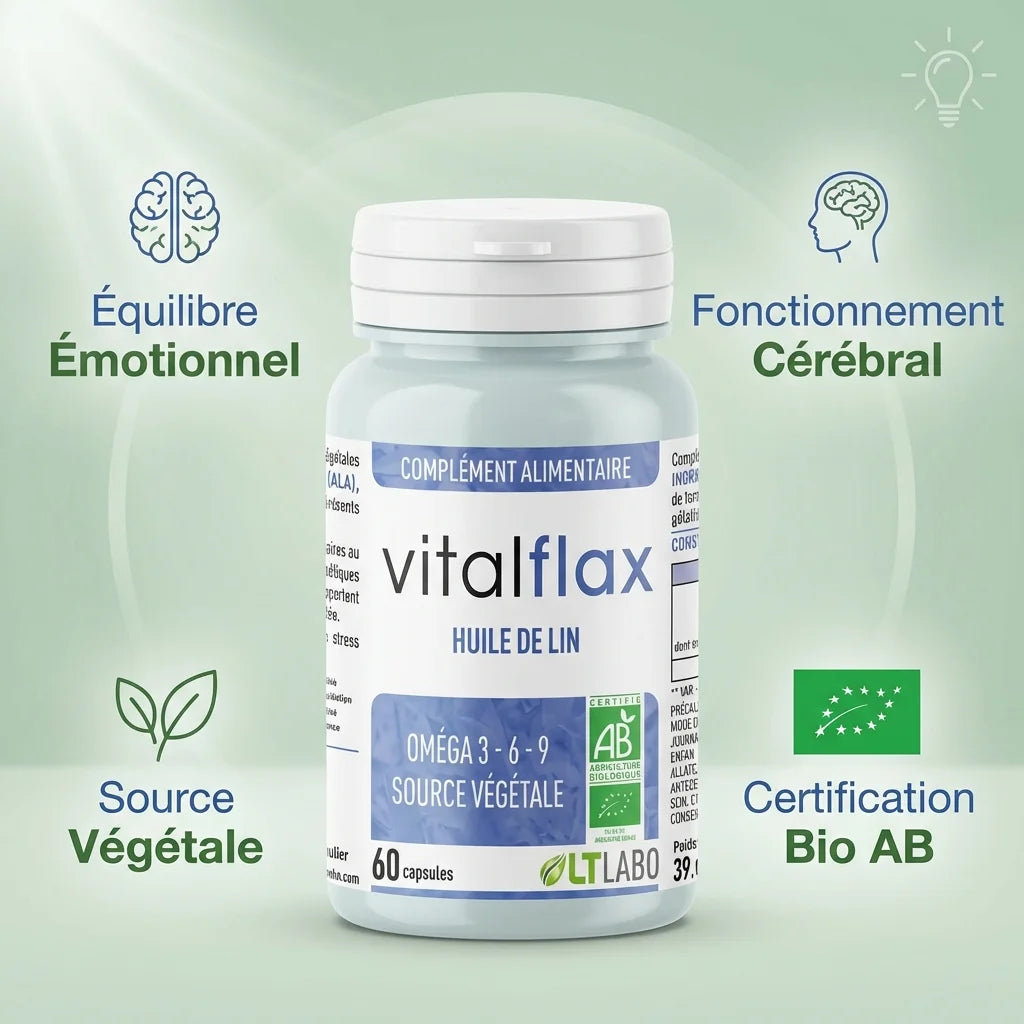 Vital Flax Bio 60 capsules - Équilibre émotionnel et oméga 3-6-9 certification bio AB