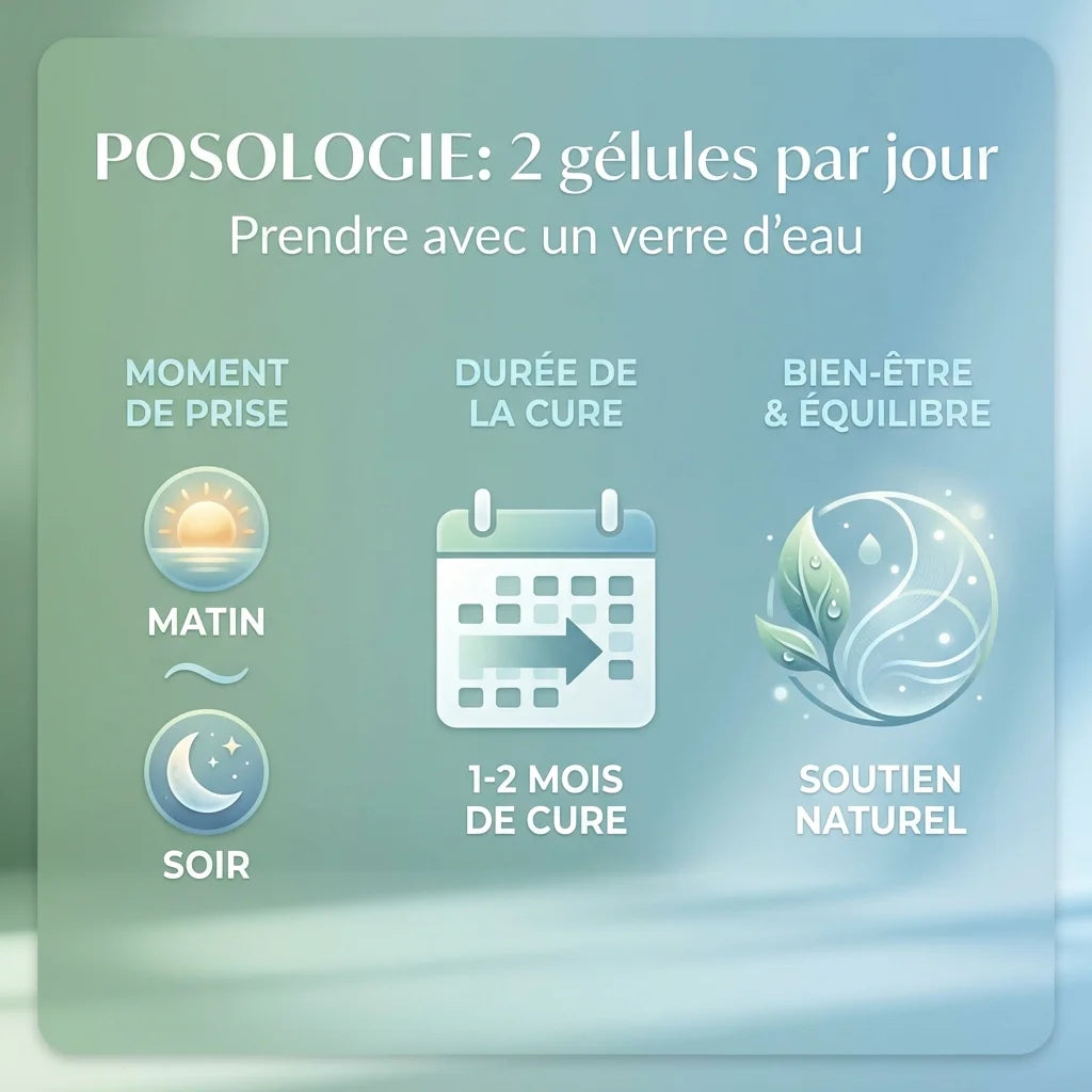 Guide de posologie Vital Flax Bio - 2 gélules par jour pour l'équilibre émotionnel, cure 1-2 mois