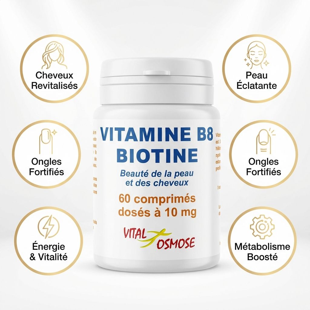 Vitamine B8 Biotine 60 comprimés Vital Osmose avec bénéfices cheveux, peau, ongles et énergie