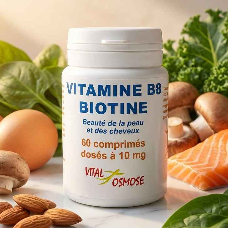 Vitamine B8 Biotine Vital Osmose avec ingrédients naturels œufs amandes champignons saumon