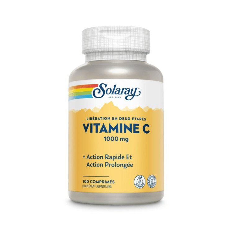 Boîte de 100 comprimés de vitamine C 1000mg de la marque Solaray
