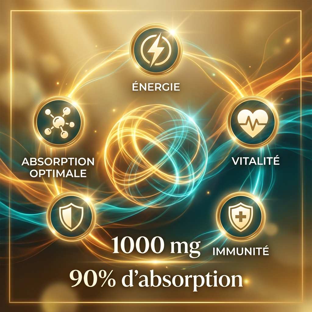 Vitamine C liposomale 1000mg Life's code - Infographie bénéfices énergie immunité absorption