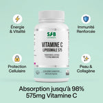 Vitamine C Liposomale 575mg SFB - Flacon avec bénéfices immunité, énergie et peau