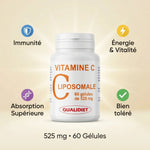 Vitamine C Liposomale 525mg Qualidiet - Flacon blanc avec bénéfices immunité et énergie