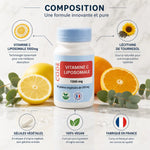 Vitamine C Liposomale 1000mg Laboratoire Code - Flacon avec composition et ingrédients vegan