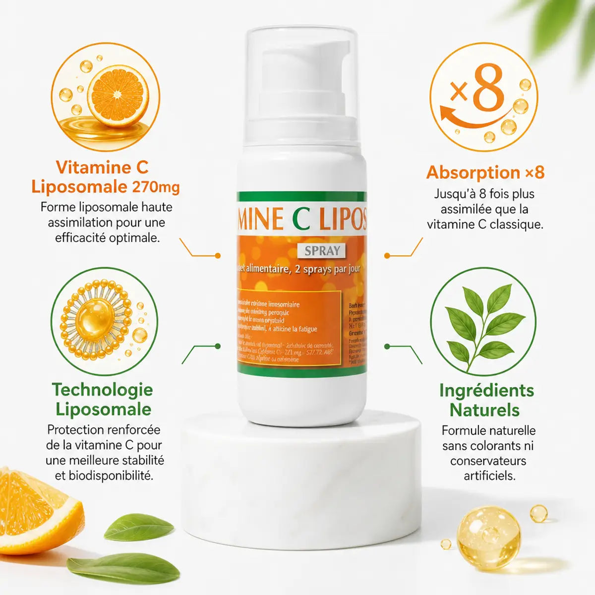 Vitamine C Liposomale Jade Recherche 100ml spray avec infographie ingrédients et absorption