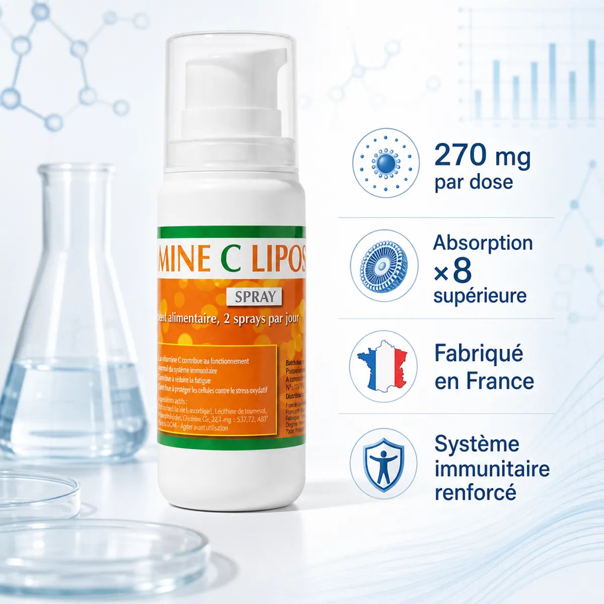 Vitamine C Liposomale en Spray 100ml Jade Recherche avec infographie scientifique