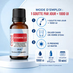 Vitamine D3 20ml Laboratoire Code avec infographie posologie 1 goutte par jour