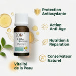 Vitamine E 10ml Centifolia - Flacon avec infographie bénéfices antioxydants et anti-âge