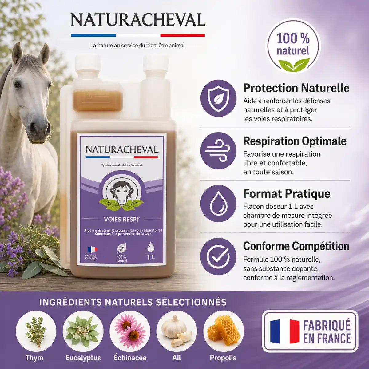 Voies Respi' Cheval - Complément respiratoire naturel avec thym, eucalyptus et propolis pour chevaux