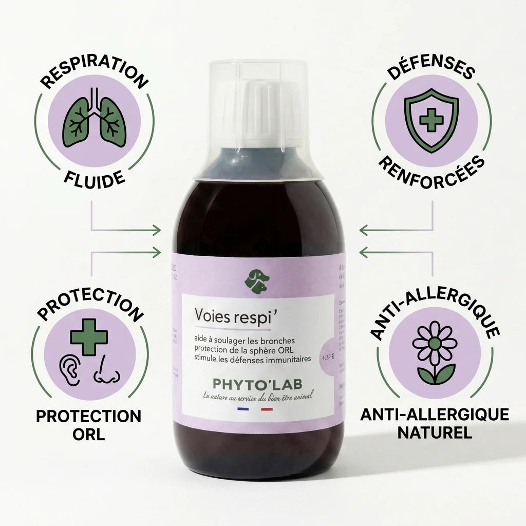 Voies Respi' 250ml Phyto'Lab - Flacon avec bénéfices respiratoires pour chien et chat