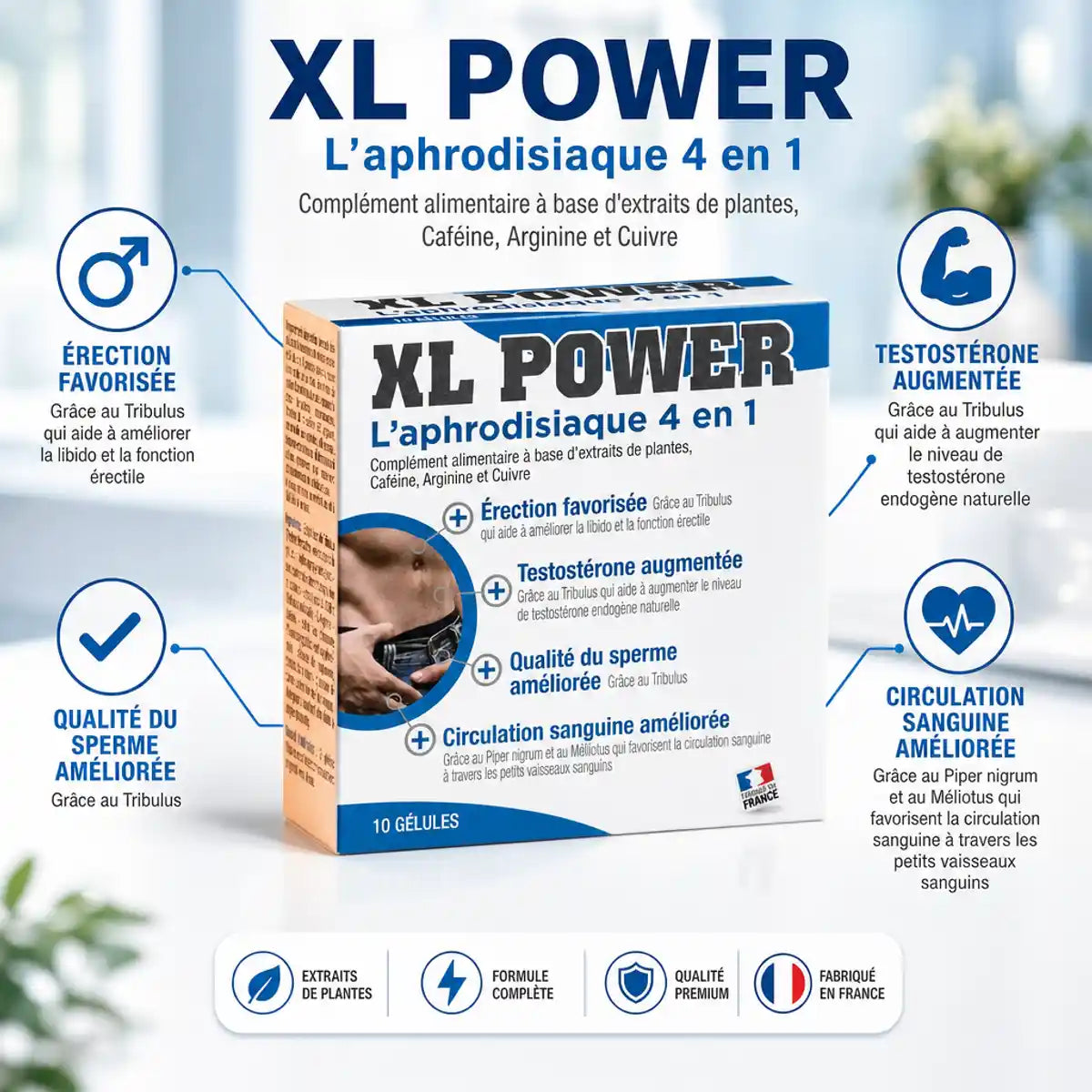 XL Power Labophyto - Aphrodisiaque 4 en 1 avec bénéfices érection, testostérone et circulation sanguine