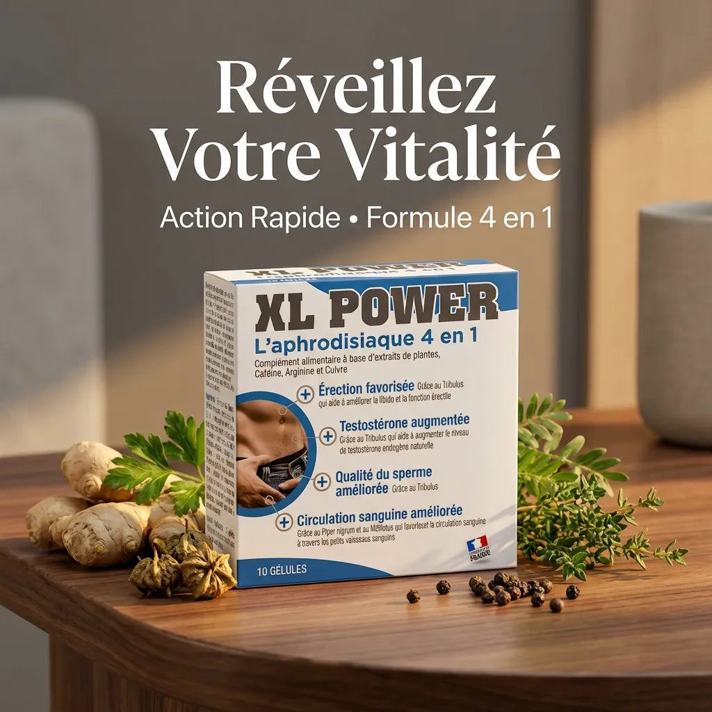 XL Power aphrodisiaque 4 en 1, 10 gélules Labophyto avec ingrédients naturels et packaging bleu blanc