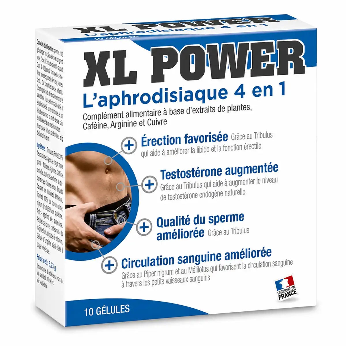 Boîte XL Power aphrodisiaque 4 en 1 Labophyto 10 gélules packaging blanc bleu