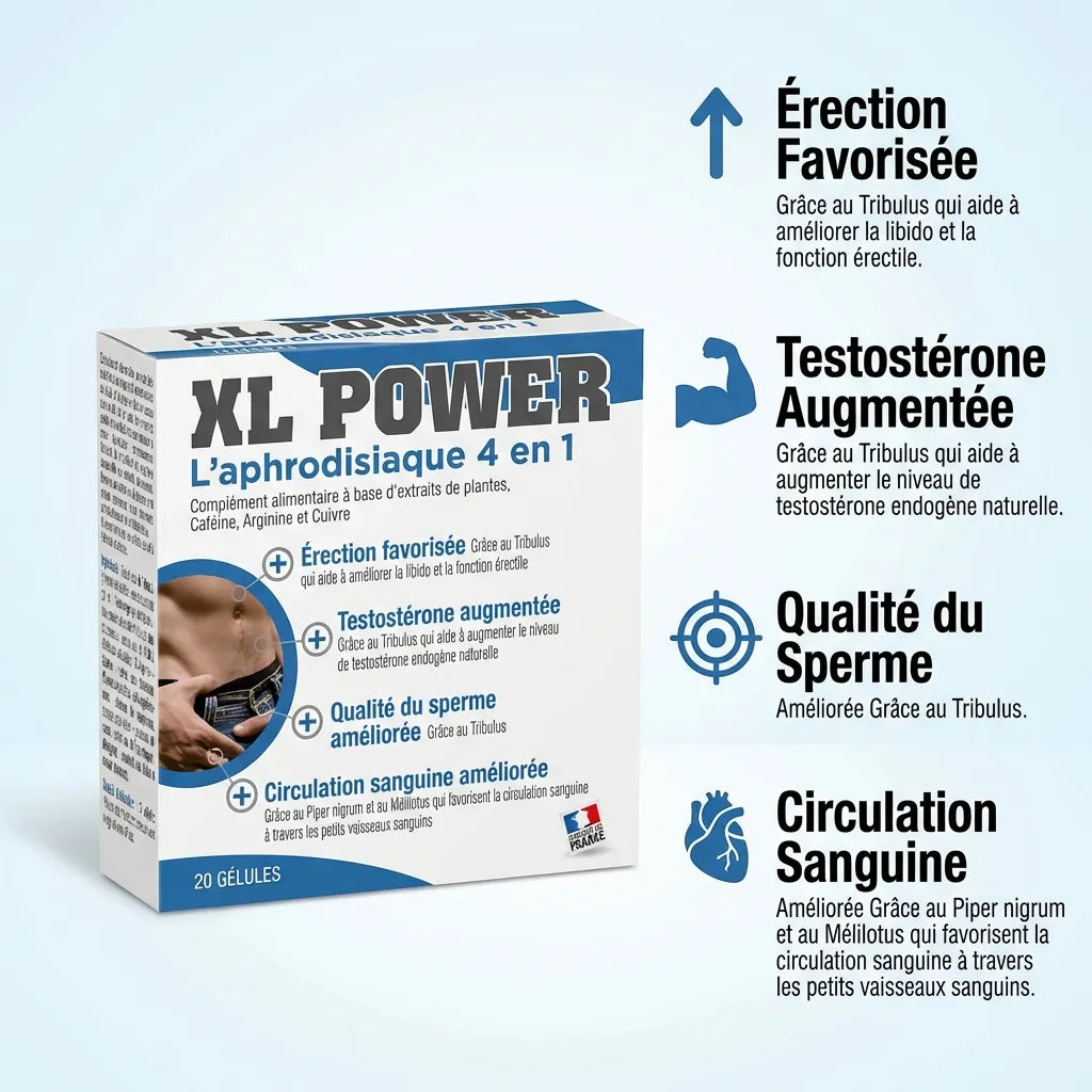 XL Power Aphrodisiaque 4 en 1 Labophyto - 20 gélules avec bénéfices érection, testostérone et circulation