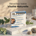 XL Power Aphrodisiaque 4 en 1 Labophyto - boîte 20 gélules sur surface marbre avec plantes