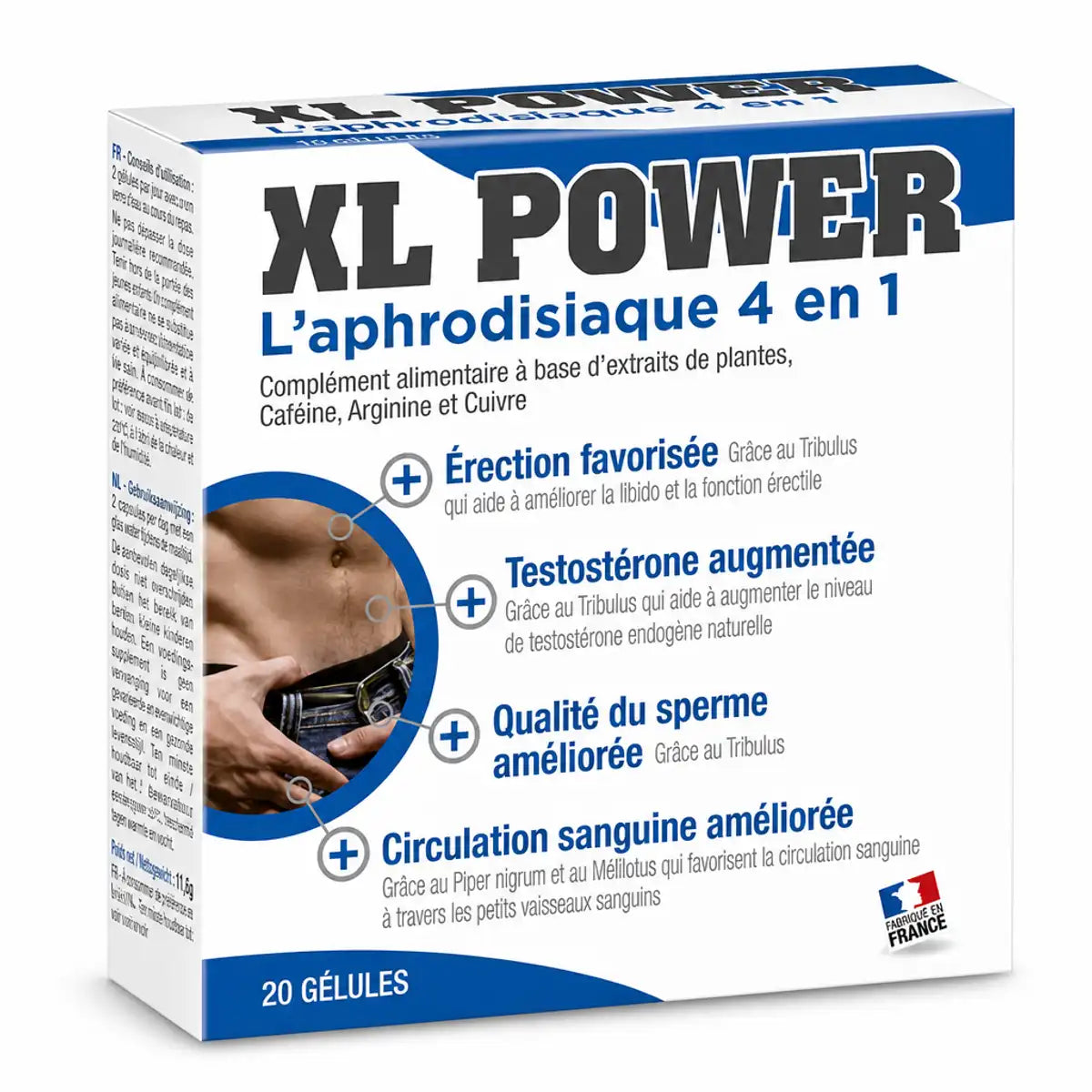 Boîte XL Power Aphrodisiaque 4 en 1 20 gélules Labophyto sur fond blanc