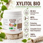 Xylitol Bio Qualidiet 500g - Sucre de bouleau IG 8,5 avec bénéfices nutritionnels et certification biologique
